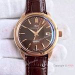 Swiss IWC Schaffhausen Ingenieur Fake Watch Rose Gold Brown Leather